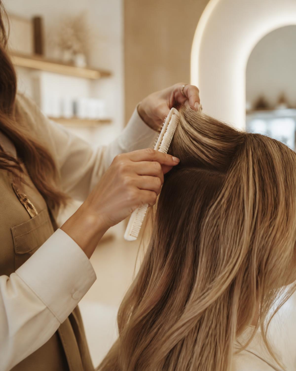 Ivory Room stylist sectioning a client's hair with a comb